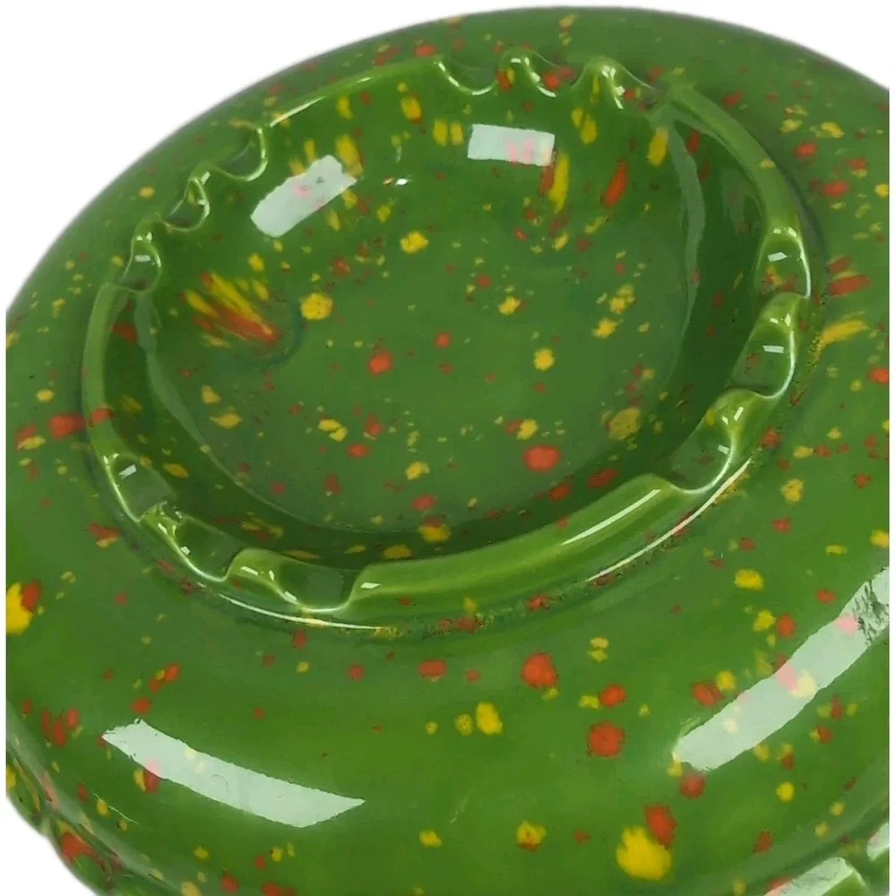Gare 1974 Green W/Specks Of Orange Glaze Ceramic Ashtray USA Made 7.5